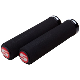 LOCKING GRIPS FOAM 129MM BLACK WITH SINGLE RED CLAMP AND END PLUGS